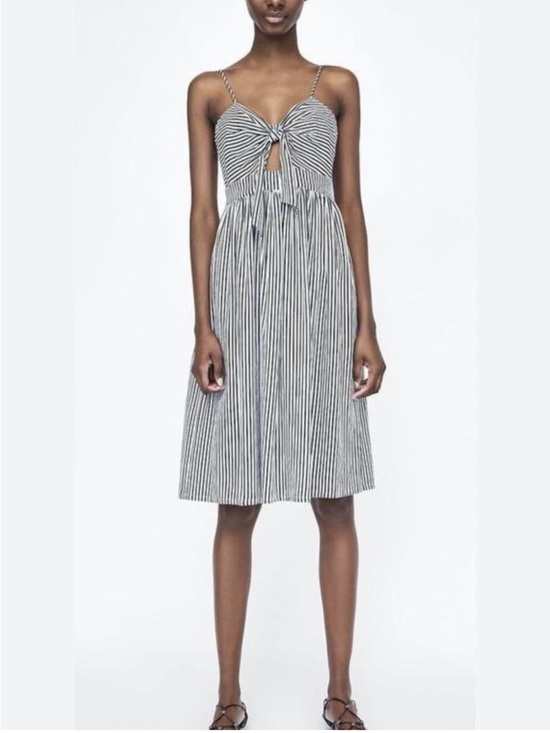 Zara Dresses & Skirts - Zara Black and White Striped Midi Tie-Front Skirt